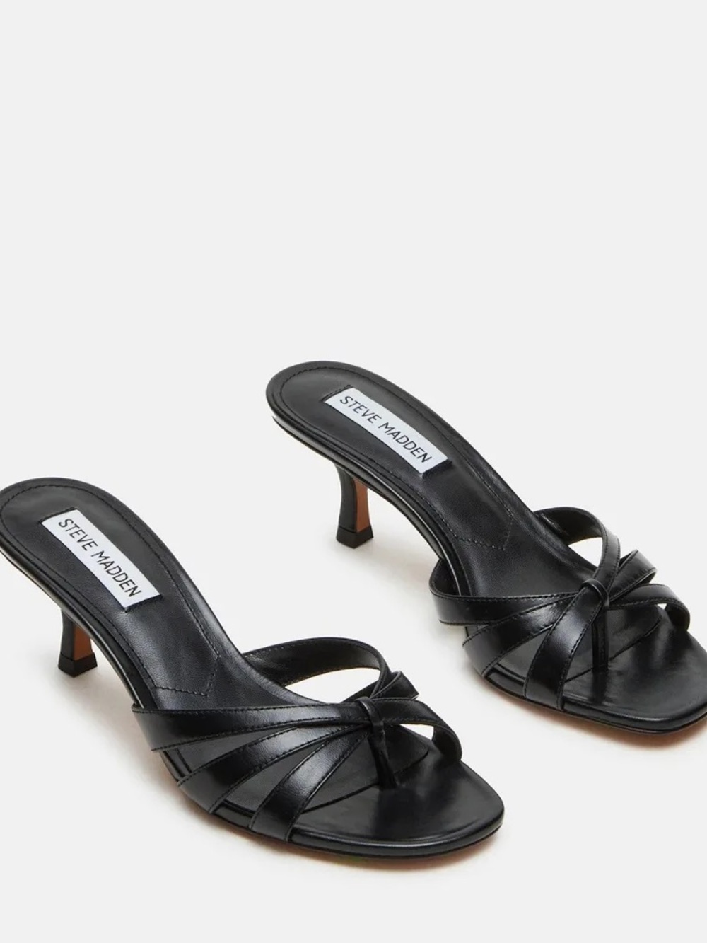 Steve Madden Cary Black Leather Thong Mule Heels Size 7.5